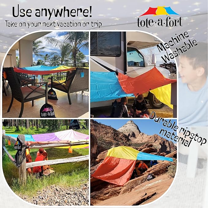 Tote a Fort Starry Blanket Fort Building Kit for Kids, 3 Blanket TOTEAFORT Toy, Make a Portable Playhouse, Play Tent Boy and Girl Indoor Outdoor Build Set, STEM Children Toy, Ages 4, 8, 12 +