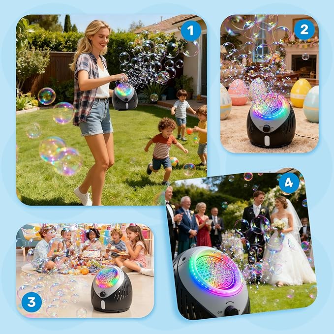 Play-Act Bubble Machine for Kids, Bubble Machine Blower with Solutions for Wedding, Summer Outdoor Indoor Toy, Party, Kids Birthday Gift
