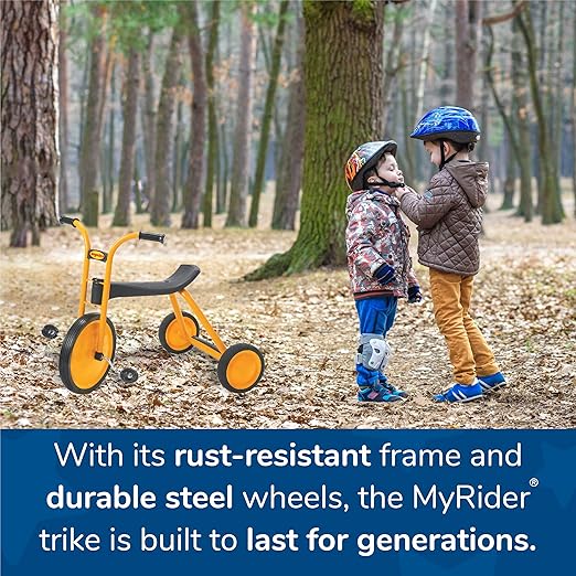 MYRIDER Toddler Trike, Kids Tricycle for Preschool, Daycare, Playground Kids Tricycles, Rubber Tires, Yellow/Black, 14.5" Maxi