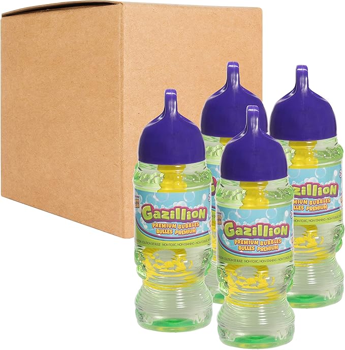 Gazillion Bubbles 10 oz. 4-Pack + 4 Multi Bubble Wands, Non-Toxic, Long-Lasting Bubbles, Great for Kids Parties, Ages 3+