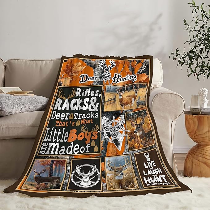 Deer Throw Blanket Deer Elk Stuff Hunting Gifts for Kids Girls Boys Adults Women Men Soft Cozy Warm Plush Fluffy Fuzzy Fleece Blanket Decor 50''X60''
