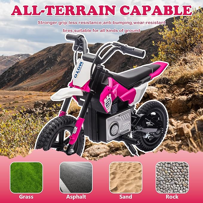 Electric Motorcycle for Kids Ages 5-10, 24V 200W Higher Speed Electric Dirt Bike, Kids Ride On Motorcycle with Rear Wheel Shock Absorber, LED Breath Light, Bluetooth, Music, Horn, Pink