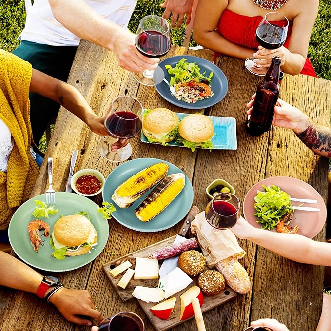 8 PACK 9 Inches Lightweight Wheat Straw Plates,Wheat Straw Fiber Lightweight Unbreakable Dinner Plates, Microwave and Dishwasher Safe, Plates Easy to Clean & Reusable