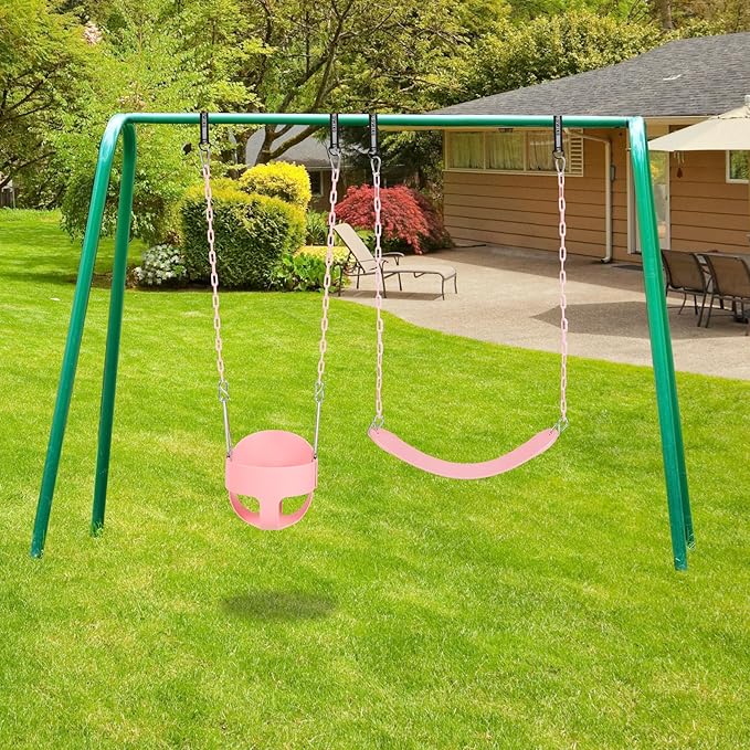RedSwing High Back Full Bucket Swing with Heavy Duty Swing Seat Combo Pack (Triangle and Chain Dip), Tree Straps Included, Pink