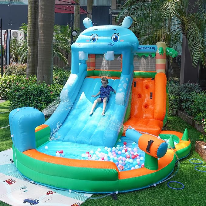 Inflatable Bounce House for Kids, Playhouse Castle with Blower, Water Slide Bounce House for Toddlers Wet and Dry