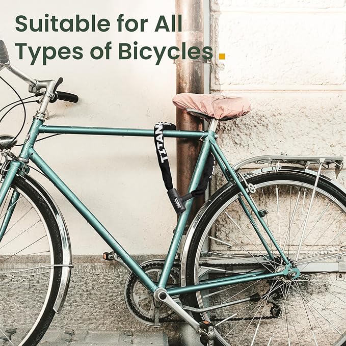 Titanker Bike Chain Lock with Keys, 3.3 Feet Security Heavy Duty Anti-Theft Bicycle Chain Locks for Bike, Motorcycle, Bicycle, Door, Gate, Fence, Grill (6mm, 8mm, 10mm Thick Chain)