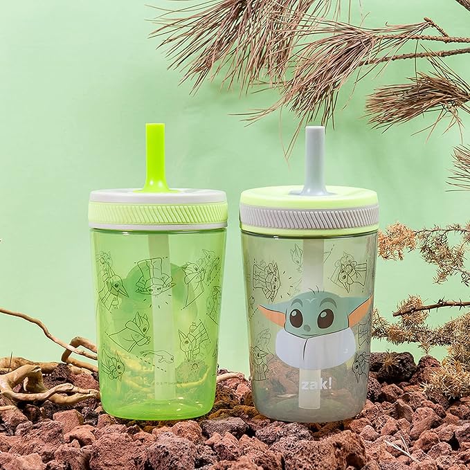 Zak Designs Star Wars The Mandalorian Kelso Toddler Cups For Travel or At Home, 15oz 2-Pack Durable Plastic Sippy Cups With Leak-Proof Design is Perfect For Kids (Baby Yoda, Grogu)