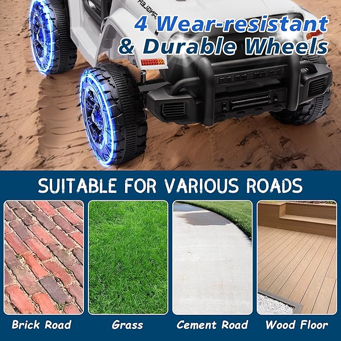 Ride on Truck Car, 12V Kids' Electric Vehicles W/Parents Control, Ride on Toys for Toddlers with Music, Bluetooth, Four-Wheels Suspension, USB, Headlights, White