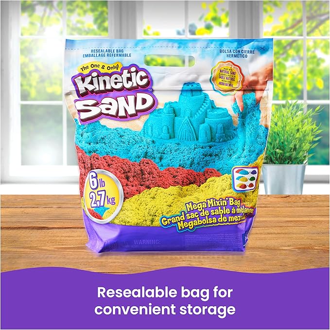 Kinetic Sand, 6lbs Mega Mixin’ Bag with Red, Yellow & Blue Play Sand, Amazon Exclusive (Packaging May Vary), Sensory Toys, Holiday Gifts & Stocking Stuffers for Kids Ages 3 and up