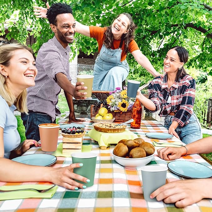 144 Pieces Boho Rainbow Paper Cups 9 Oz Disposable Coffee Paper Cups Multicolor Boho Party Cup Beverage Drinking Cup for Wedding, Birthday, Holiday Party, DIY, and Picnic