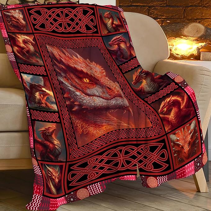 Dragon Throw Blanket Dragon Stuff Gifts for Kids Girls Boys Adults Women Men Soft Cozy Warm Plush Fluffy Fuzzy Fleece Blanket Decor 60''X80''