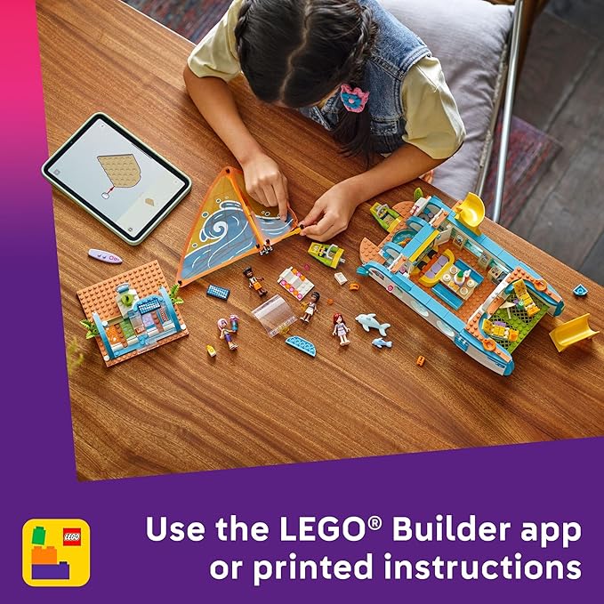 LEGO Friends Travel Boat Adventure Pretend Play Building Toy - Toy Boat Playset with Playful Dolphin Figurines and 4 Minidolls - Birthday Gift Idea for Girls and Boys, Ages 8 and Up - 42664