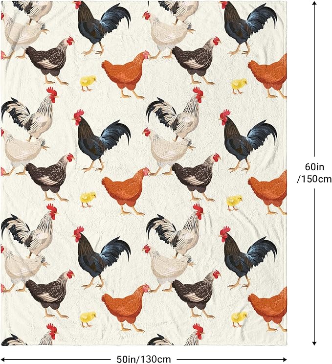 Cute Chicken Printed Blanket, Soft Fuzzy Flannel Plush Throw Blanket for Couch,Sofa Bed Decorative Blankets Funny Colorful Rooster Swaddle Baby Kids Blanket All Season 60"x50"