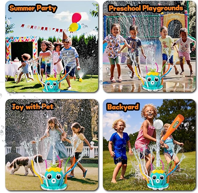 Water Sprinkler Baseball Toy for Kids Outdoor Play – 2-in-1 Splash Game with Bat & Balls, Backyard Summer Water Toys for Toddlers and Children, Fun Lawn Activities for Boys Girls Ages 3-12