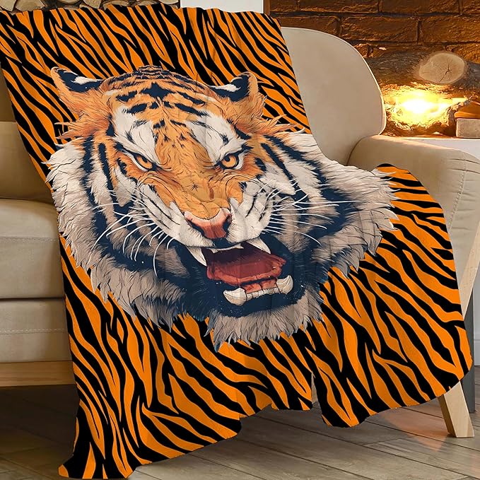 Tiger Throw Blanket Tiger Stuff Gifts for Kids Girls Boys Adults Women Men Soft Cozy Warm Plush Fluffy Fuzzy Fleece Blanket Decor 60''X80''