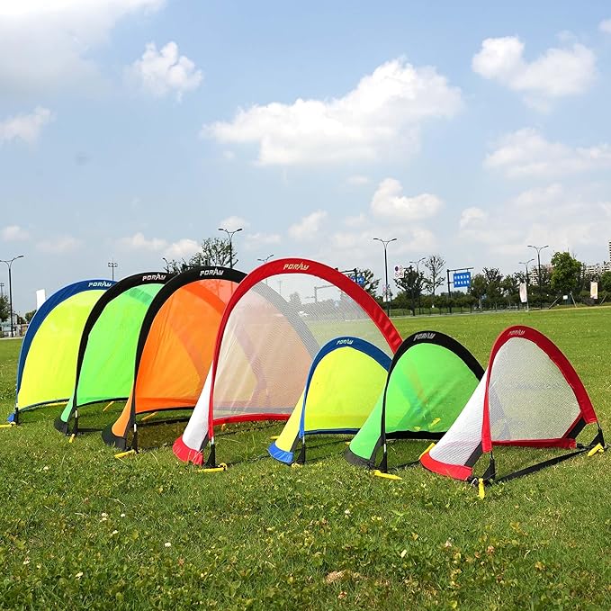 Poray Soccer Goal for Kid Easy-up Set of Two Portable Soccer Net 210D Oxford with 8 Field Marker Cones Extra Stakes Fun for Backyard and Soccer Training