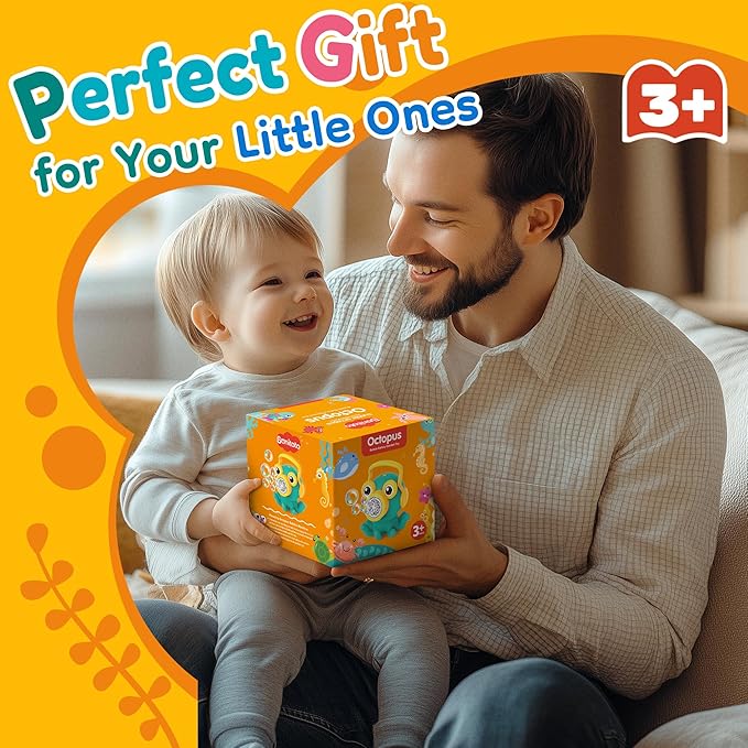 Octopus Bubble Machine Toys – Rotatable Portable Automatic Bubble Maker with LED Light for 3 to 7 Year Old Kids, Birthday Gifts for Ages 4-8, Outdoor Bath Time & Party Fun