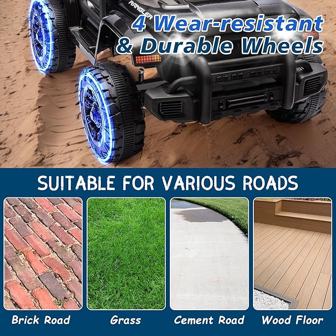 Ride on Truck Car, 12V Kids' Electric Vehicles W/Parents Control, Ride on Toys for Toddlers with Music, Bluetooth, Four-Wheels Suspension, USB, Headlights, Black