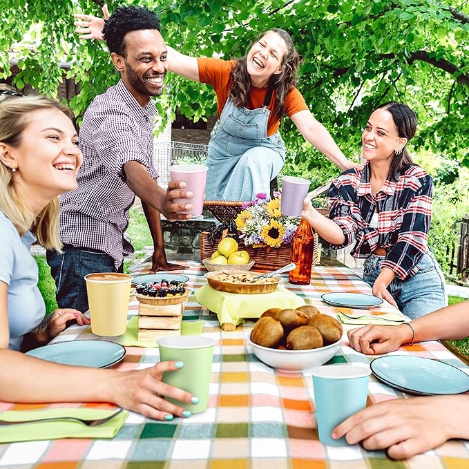 72 Pieces Pastel Rainbow Paper Cups 9 Oz Disposable Coffee Paper Cups Multicolor Party Cup Beverage Drinking Cup for Wedding, Birthday, Holiday Party, DIY, and Picnic