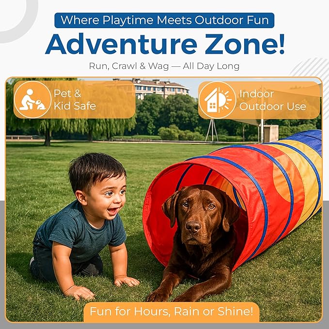 Toddler Play Tunnel – Sensory Crawl Tunnel Tent for Kids, Pop Up Indoor Outdoor Toy Tunnel for Toddlers, Rainbow Play Tent for Boys & Girls (Foldable 6 ft Tunnel)