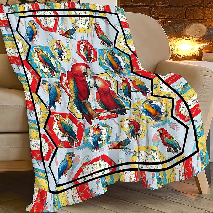 Parrot Bird Throw Blanket Macaw Stuff Gifts for Kids Girls Boys Adults Women Men Soft Cozy Warm Plush Fluffy Fuzzy Fleece Blanket Decor 60''X80''