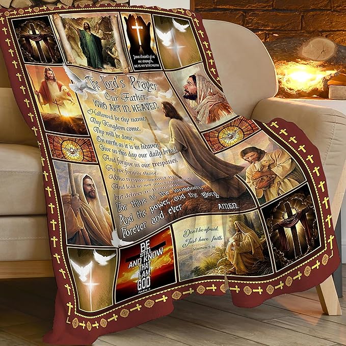 Christian Blanket Inspirational Scripture Religious Spiritual Jesus Prayer Faith Throw Blanket Catholic Gifts for Adults Women Men Super Soft Cozy Plush Fluffy Fuzzy Fleece Blanket Decor 60''X80''