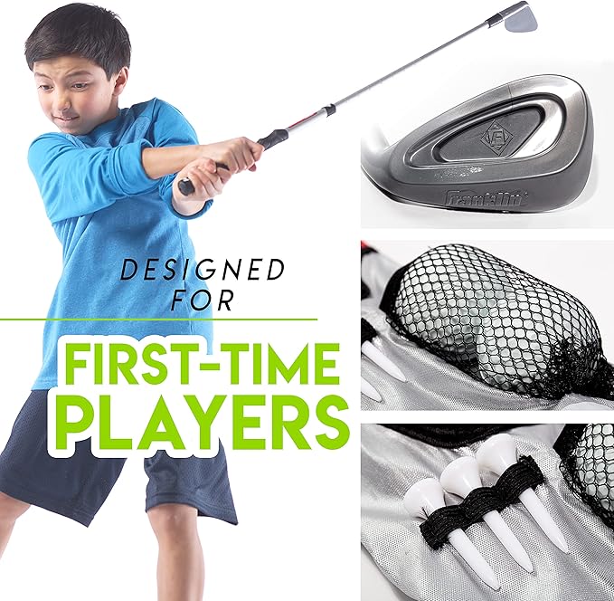 Franklin Sports Kids Golf Set - Youth Adjustable Plastic Golf Club Set - Kids Plastic Golf Set with Bag and Balls - Adjustable Length Clubs for Toddlers, Junior, Right hand, Red