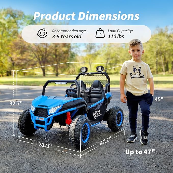24V Kids UTV, 4WD 2 Seater Ride-on Toy Electric Car for Big Kids w/Remote Control, 2WD/4WD Switchable, 4x200W Motor - Blue