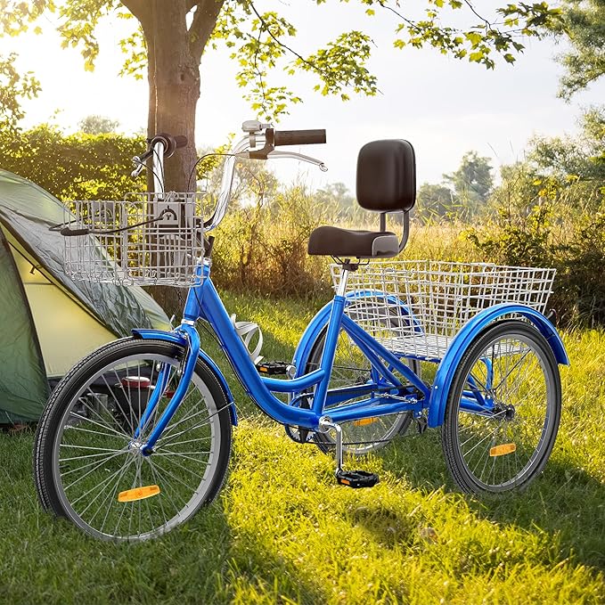 YITAHOME 24 & 26 Inch Adult Tricycle, 1 & 7 Speed 3 Wheel Bikes, Large Seat with Backrest Trike for Adults with Front & Rear Baskets, Cruiser Bike for Seniors Women Men Commute Picnic Outdoor