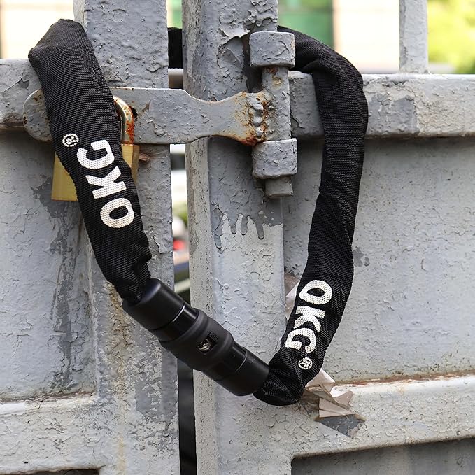 OKG Bike Chain Lock - 3ft, 1/4 Inch Thick Cut-Proof Chain, Hardened Alloy Steel Anti-Theft Bike Lock with 2 Keys & Protective Sleeve for Bike, Moped, Scooter, Gate, Fence