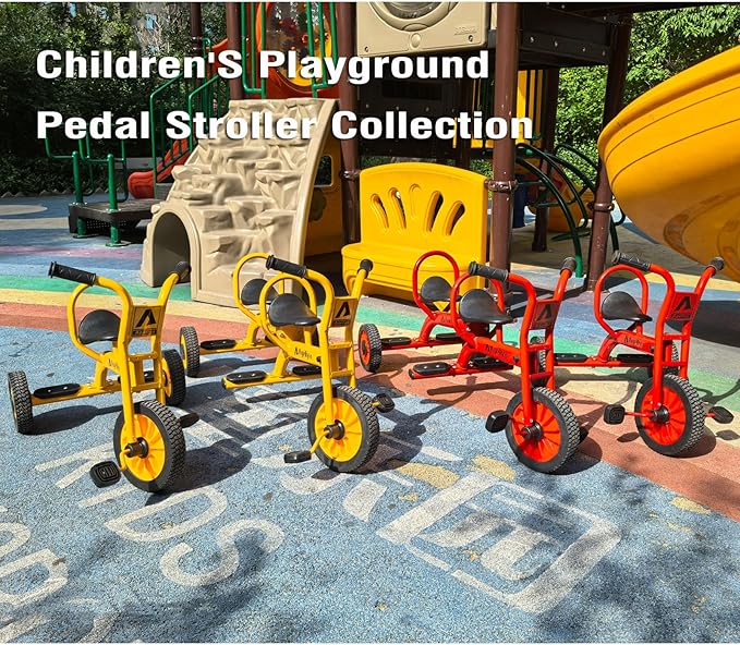 Tandem Tricycles for Kids 5-7 Year Olds, 2 Seater Preschool Pedal Kids' Trike with Solid Rubber Tires & Sturdy Metal Frame, Elementary School Daycare Kindergarten Outdoor Playground Equipment