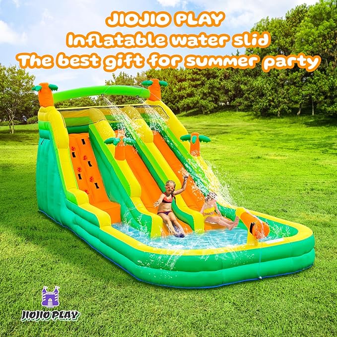 20FT Large Inflatable Water Slide Oxford Waterslides for Kids and Adults Rainforest Style Water Slide Bounce House and Swimming Pool Wet Dry Use Summer Fun Water Park for Outdoor(Including Blower