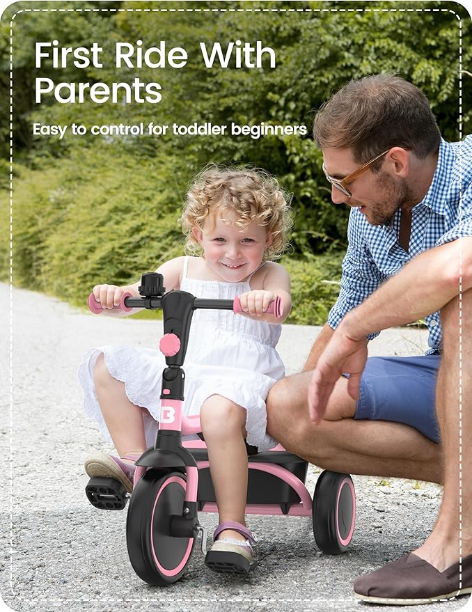 besrey Toddler Tricycle with Bell, Kids Tricycle Age 18 Months to 5 Years, Kids Trike, Toddler Bike for 2-4 Year Olds, Baby Bike, Gifts & Toys for Boys & Girls, Pink