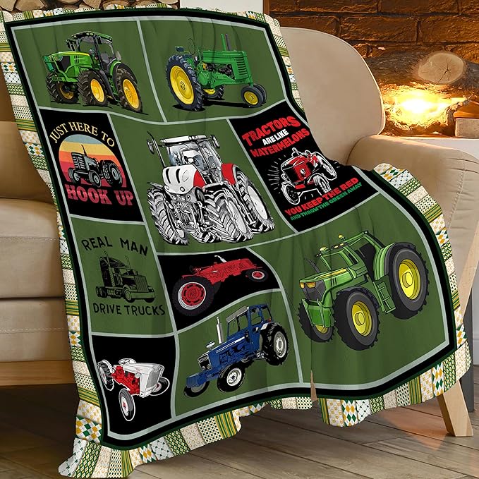 Tractor Blanket Farm Tractor Throw Blanket Gifts for Tractor Lovers Men Women Boys Girls Kids Adults Super Soft Cozy Plush Fluffy Fuzzy Fleece Blanket Decor 60''X80''