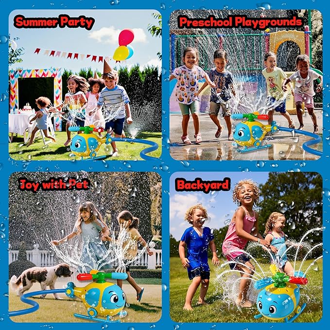 Helicopter Water Sprinkler for Kids, Spinning Outdoor Lawn Toy for Summer Fun, Backyard, Pool, Garden & Birthday Party Play, Ages 3-12, Easy Setup Water-Powered Sprinkler