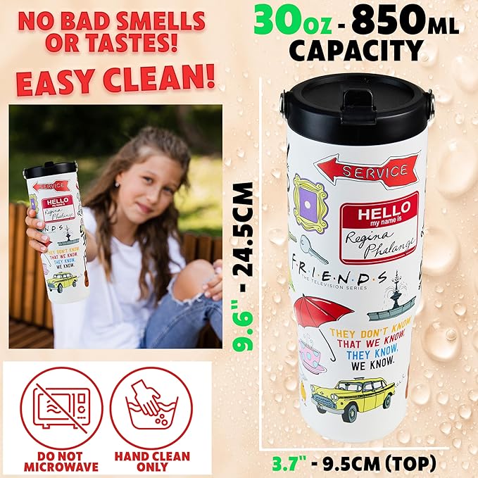 Get Trend Friends Tumbler with Straw 30oz Kids Teens Adults Insulated Cup with Lid Handle Travel Mug Cups with Lids for Office Gifts (White Friends)