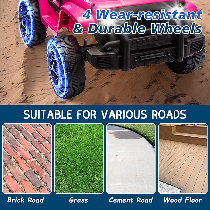 Ride on Truck Car, 12V Kids' Electric Vehicles W/Parents Control, Ride on Toys for Toddlers with Music, Bluetooth, Four-Wheels Suspension, USB, Headlights, Pink