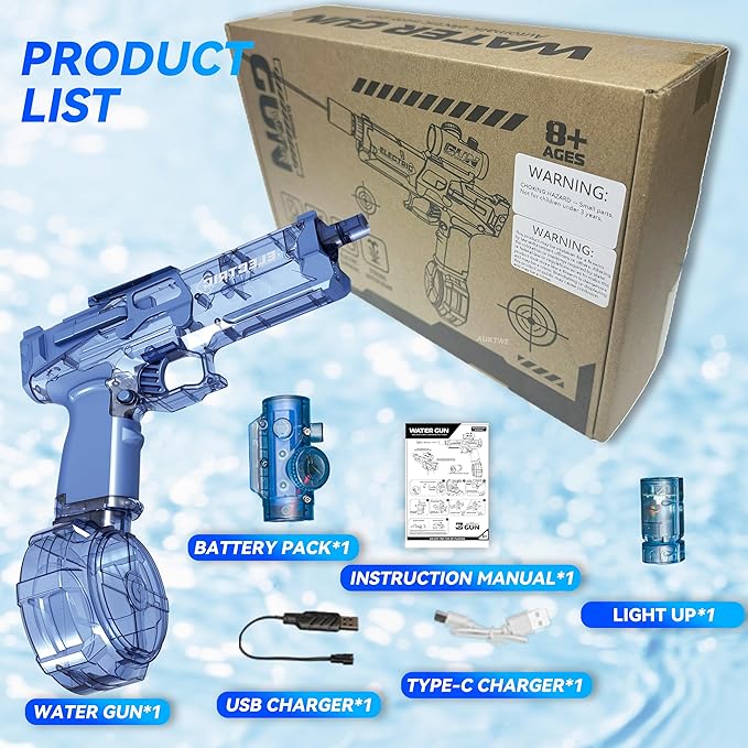 Electric Water Gun with Light Up,28-32 FT, Powerful High Powered Automatic Squirt Gun Fully Auto Water Blaster, Swimming Pool Outdoor Toy Game for Adult&Kid