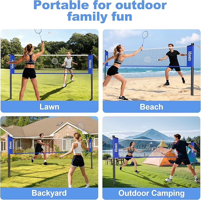 Badminton Set, Portable Outdoor Anti-Sag System – Official 20ft x 5ft Easy Setup Durable Net with 4 Rackets, 3 Shuttlecocks & Carry Bag for Backyard, Lawn or Beach Family Fun