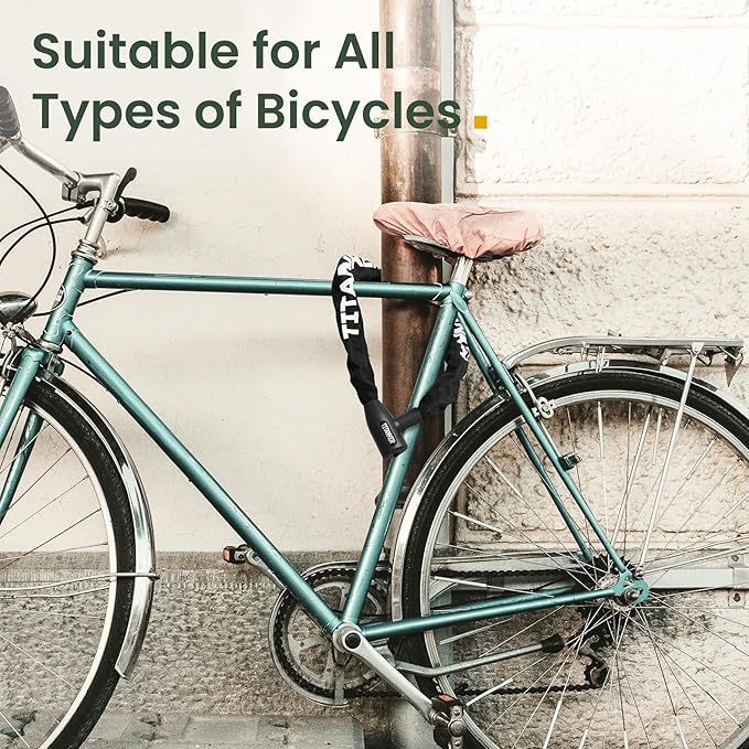 Titanker Bike Chain Lock with Keys, 3.3 Feet Security Heavy Duty Anti-Theft Bicycle Chain Locks for Bike, Motorcycle, Bicycle, Door, Gate, Fence, Grill (6mm, 8mm, 10mm Thick Chain)