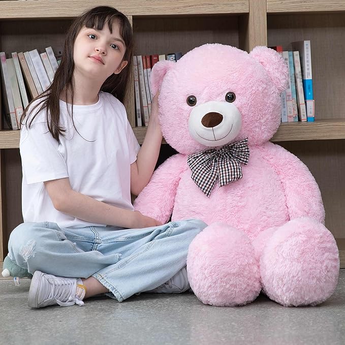 MorisMos Bow Tie Giant Teddy Bear, 39inch Large Teddy Bear Plush, Soft Big Bears for Girls Girlfriend, Pink