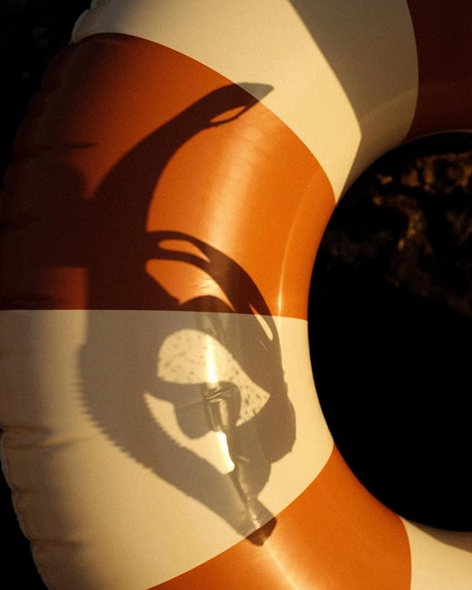 Petites-Pommes Striped Swim Rings for Adults - Durable Inner Tube, Handprinted Classic Striped Design Pool Float, Soft Comfort Seaming, Packable Floats for Travel, Orange, 47 inch