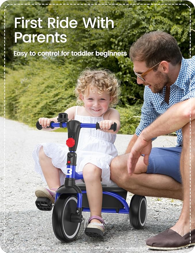 besrey Toddler Tricycle with Bell, Kids Tricycle Age 18 Months to 5 Years, Kids Trike, Toddler Bike for 1.5-5 Year Olds, Baby Trike, Gifts & Toys for Boys & Girls, Blue
