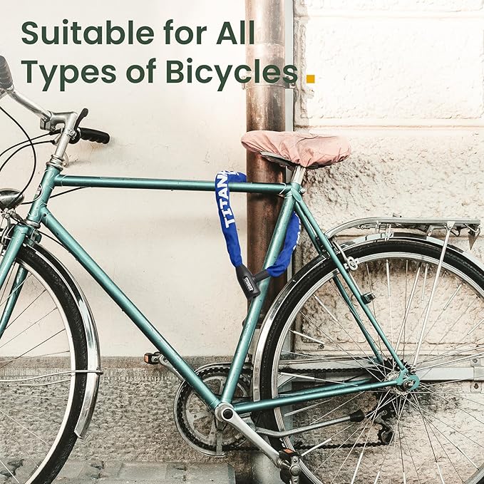 Titanker Bike Chain Lock with Keys, 3.3 Feet Security Heavy Duty Anti-Theft Bicycle Chain Locks for Bike, Motorcycle, Bicycle, Door, Gate, Fence, Grill (6mm, 8mm, 10mm Thick Chain)