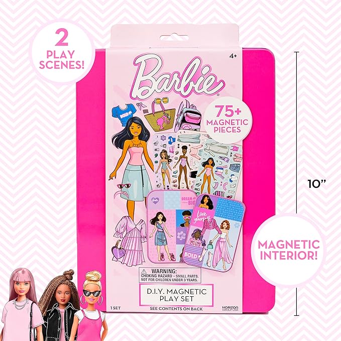 Barbie D.I.Y. Magnetic Play Set, 75 Pieces, 3 Magnetic Dolls, Crafts for Kids Ages 4-8, 4 Year Old Girl Birthday Gifts, Girl Toys, Cute Travel Toy, Fun Airplane Activities, Pretend Play for Girls