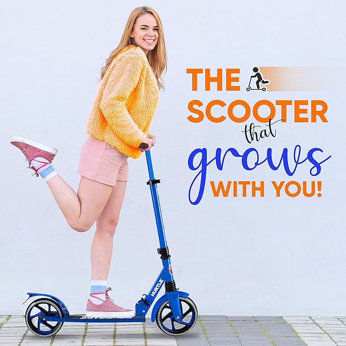 Hurtle Renegade Kick Scooter for Kids, Teenagers & Adults - 2-Wheel Folding Scooter with Adjustable T-Bar Handlebar - Alloy Anti-Slip Deck
