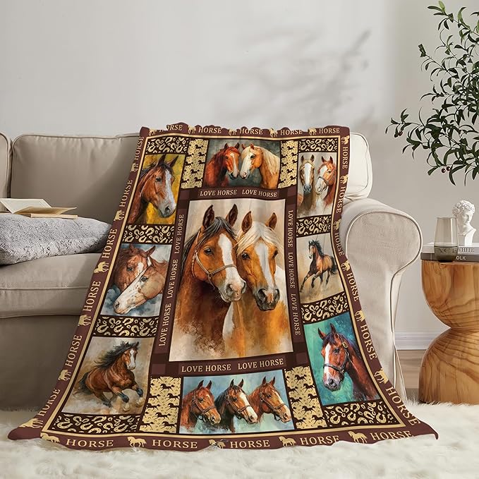 Horse Throw Blanket Horse Stuff Gifts for Kids Girls Boys Adults Women Men Soft Cozy Warm Plush Fluffy Fuzzy Fleece Blanket Decor 50''X60''