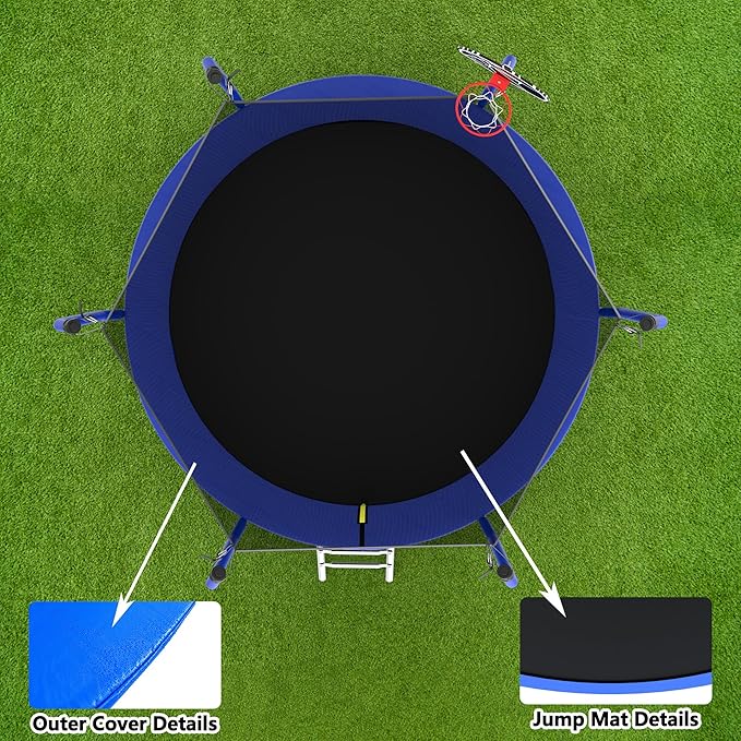 KEIKI Trampoline 8FT Trampolines with Enclosure Net, 960LBS Outdoor Trampolines for Kids with Basketball Hoop-ASTM Approved Trampoline for Children and Adults with Ladder