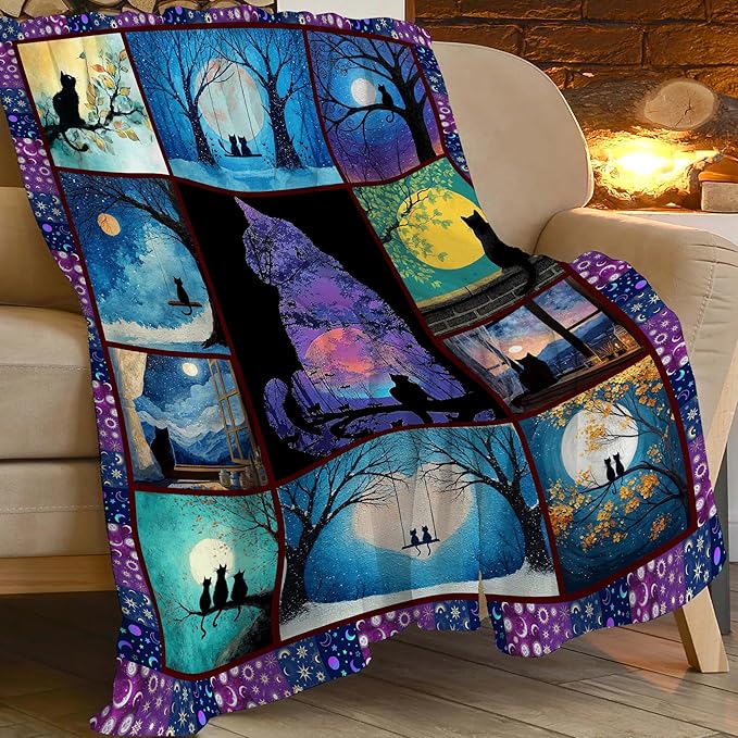 Black Cat Throw Blanket Black Cat Stuff Gifts for Kids Girls Boys Adults Women Men Soft Cozy Warm Plush Fluffy Fuzzy Fleece Blanket Decor 60''X80''