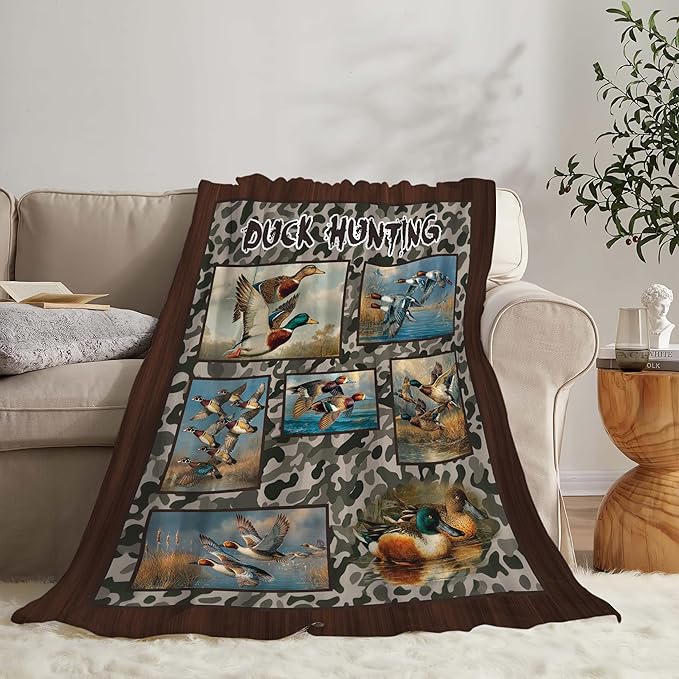Duck Throw Blanket Hunting Mallard Duck Stuff Gifts for Kids Girls Boys Adults Women Men Soft Cozy Warm Plush Fluffy Fuzzy Fleece Blanket Decor 50''X60''